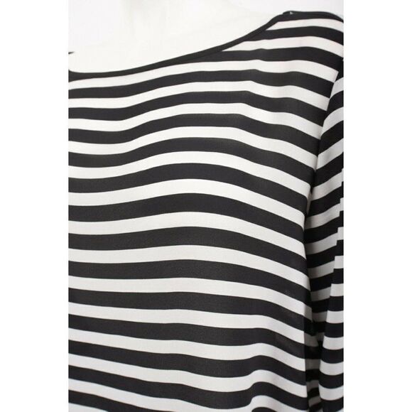 Loft Womens Shirt Blouse top Size M Navy Blue Stripe Long Sleeve Polyester - Picture 3 of 6